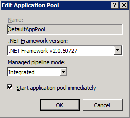 Пул приложение узла по умолчанию с ASP.Net 2.0